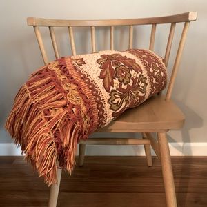 Mid Century Brentwood orange & blue Floral Damask Boho Queen Coverlet Bedspread